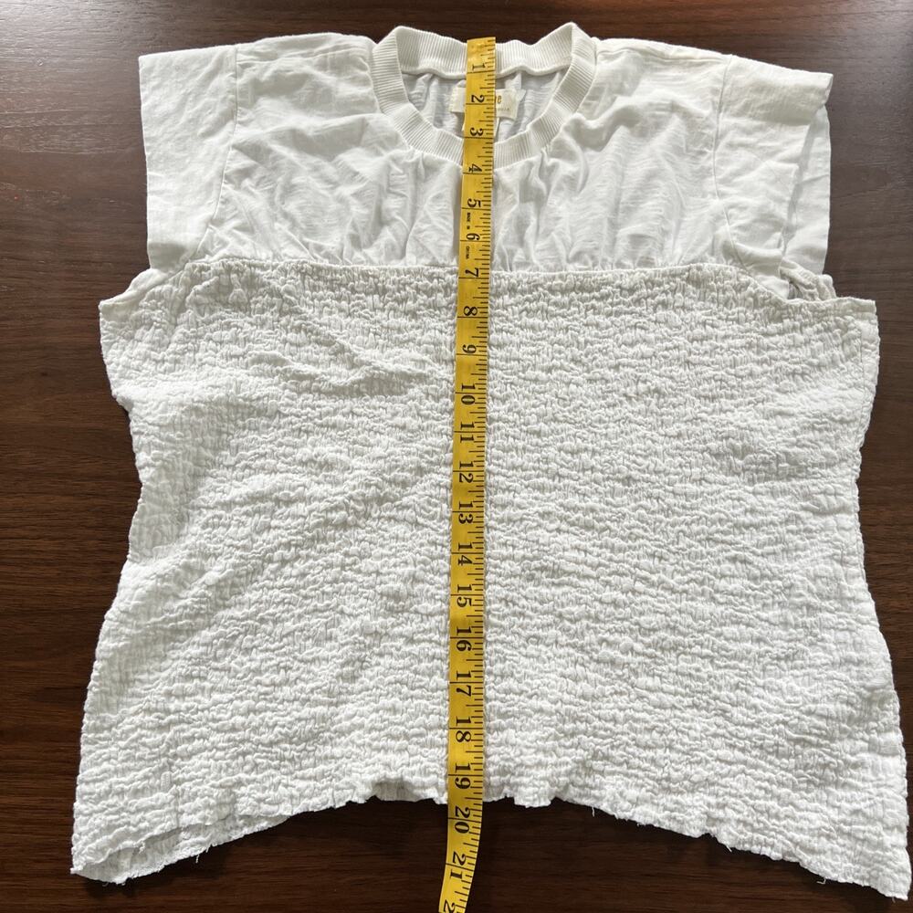 Maeve Anthropologie Ivory White Smocked Popcorn Texture Top Short Sleeve Size M - Picture 6 of 10